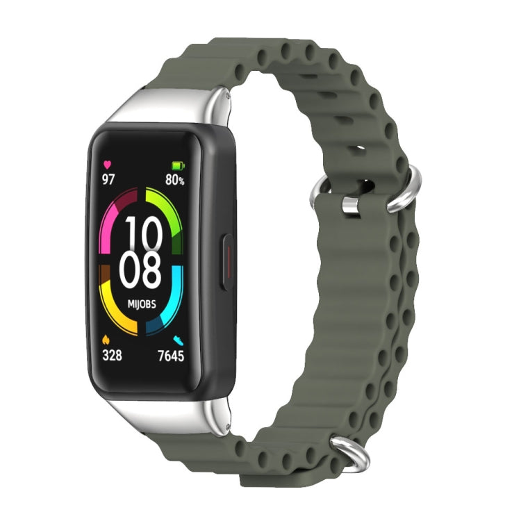 For Huawei Band 7 / 7 NFC MIJOBS CS Marine Silicone Breathable Watch Band(Khaki Green Silver) - Watch Bands by MIJOBS
