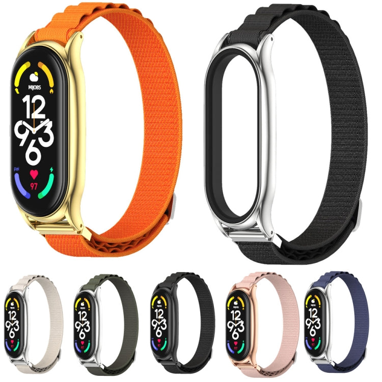 For Xiaomi Mi Band 7 / 7 NFC MIJOBS PLUS Nylon Breathable Watch Band(Army Green Silver) - Watch Bands by MIJOBS