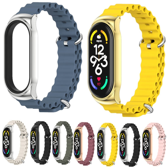 For Xiaomi Mi Band 6 / 5 / 4 / 3 MIJOBS CS Marine Silicone Breathable Watch Band(Khaki Green Silver) - Watch Bands by MIJOBS