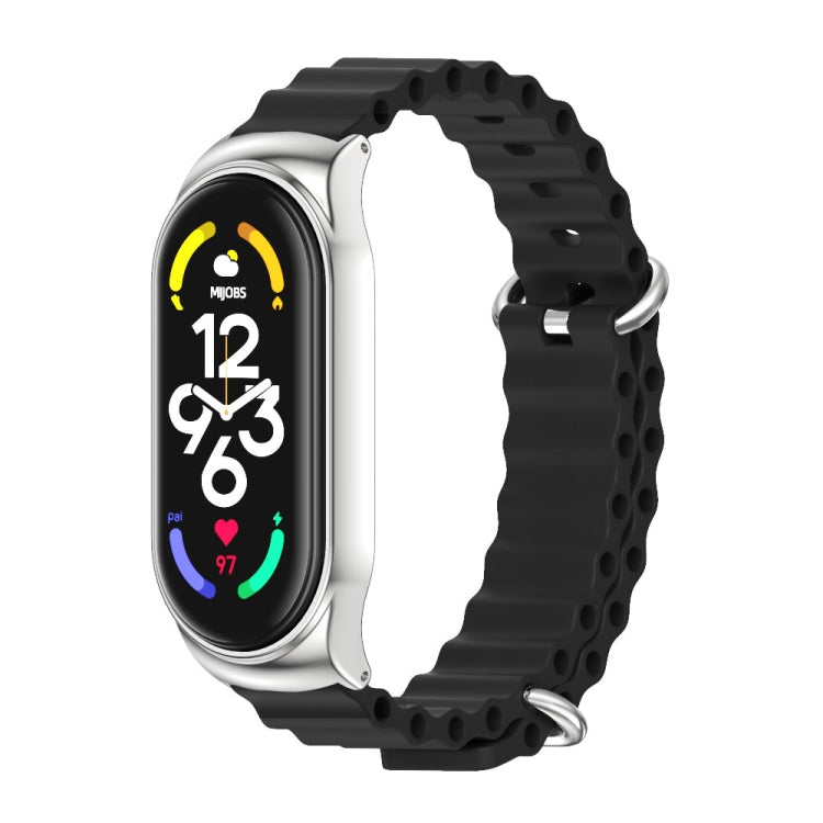 For Xiaomi Mi Band 7 / 7 NFC MIJOBS CS Marine Silicone Breathable Watch Band(Black Silver) - Watch Bands by MIJOBS