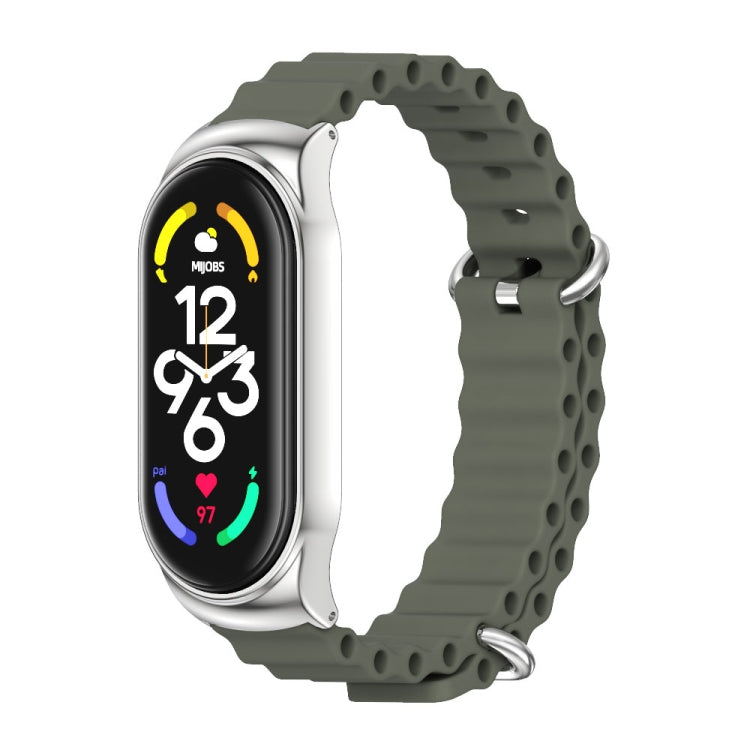 For Xiaomi Mi Band 7 / 7 NFC MIJOBS CS Marine Silicone Breathable Watch Band(Khaki Green Silver) - Watch Bands by MIJOBS