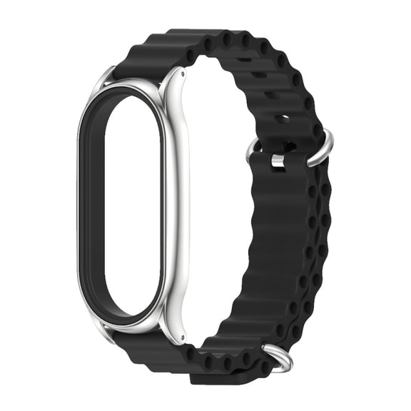 For Xiaomi Mi Band 6 / 5 / 4 / 3 MIJOBS PLUS Marine Silicone Breathable Watch Band(Black Silver) - Watch Bands by MIJOBS