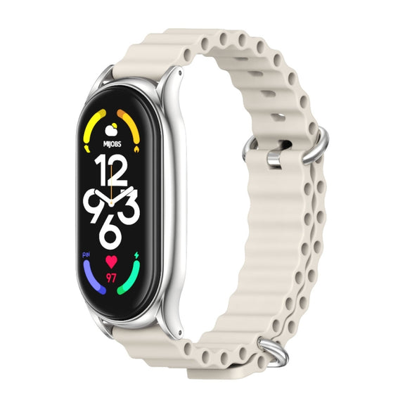 For Xiaomi Mi Band 7 / 7 NFC MIJOBS PLUS Marine Silicone Breathable Watch Band(Grey Silver)