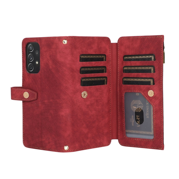 For Samsung Galaxy A52 4G / 5G Dream 9-Card Wallet Zipper Bag Leather Phone Case(Red)