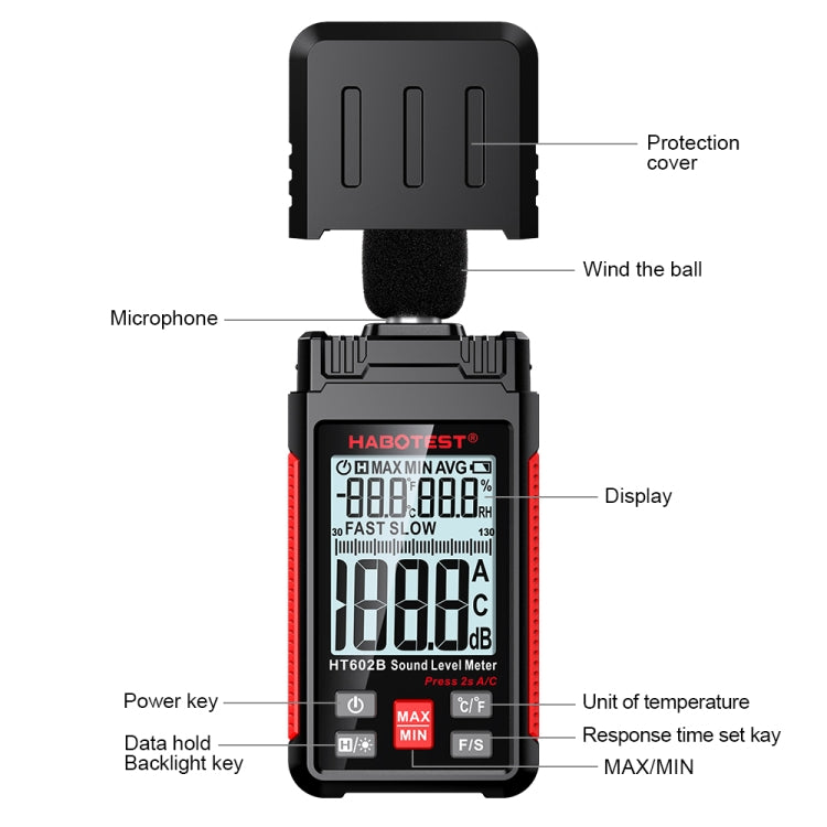 HABOTEST HT602B Multifunctional Digital Display Noise Decibel Tester