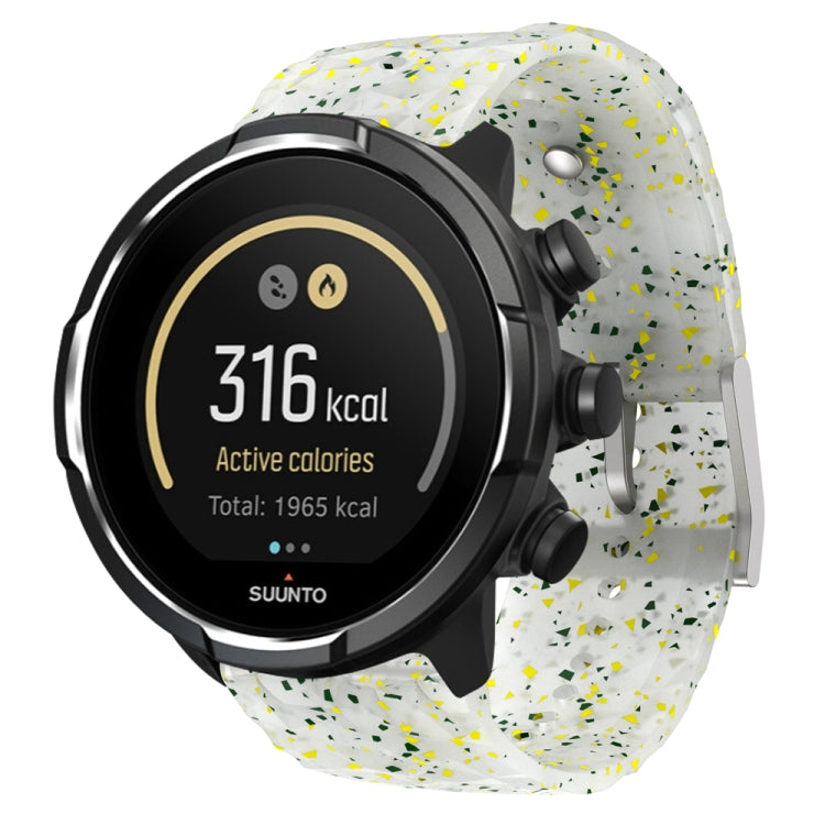 For Suunto 9 Rhombus Texture Silicone Watch Band(Green Yellow White)