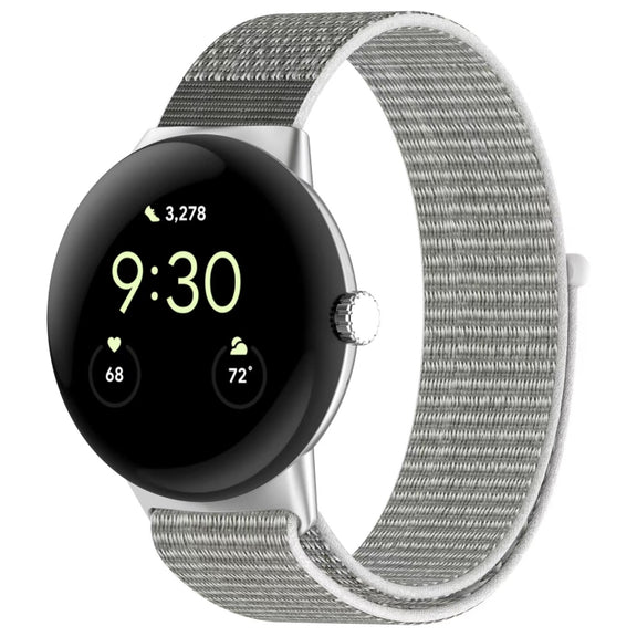 For Google Pixel Watch Metal Head Nylon Loop Watch Band(Grey White)