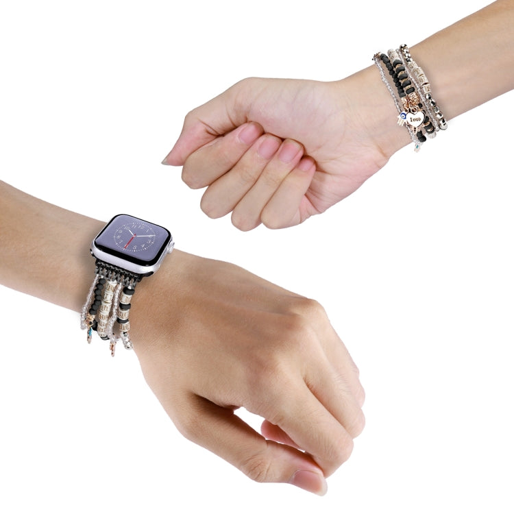 Forest Style Beads Watch Band For Apple Watch Series 9&8&7 41mm / SE 3&SE 2&6&SE&5&4 40mm / 3&2&1 38mm(Black)