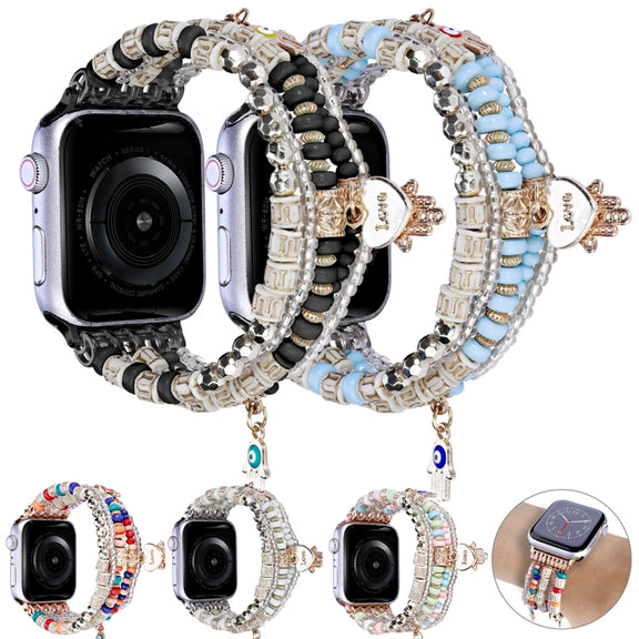 Forest Style Beads Watch Band For Apple Watch Series 9&8&7 41mm / SE 3&SE 2&6&SE&5&4 40mm / 3&2&1 38mm(Black)