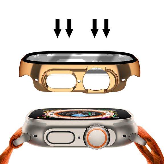 For Apple Watch Ultra 2 / Ultra 49mm Plating Gloss PC Tempered Glass Integral Watch Case(Rose Gold)