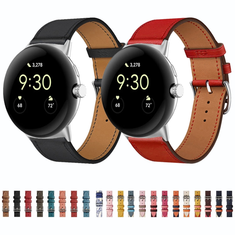 For Google Pixel Watch Genuine Leather Watch Band(Ink Blue+Marl)