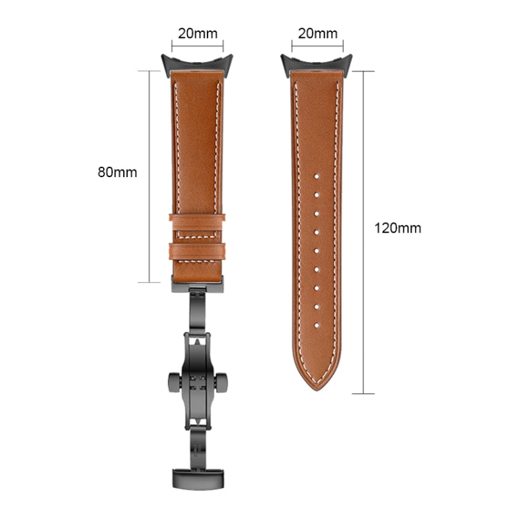 For Google Pixel Watch Butterfly Buckle Genuine Leather Watch Band(Rose Gold White)