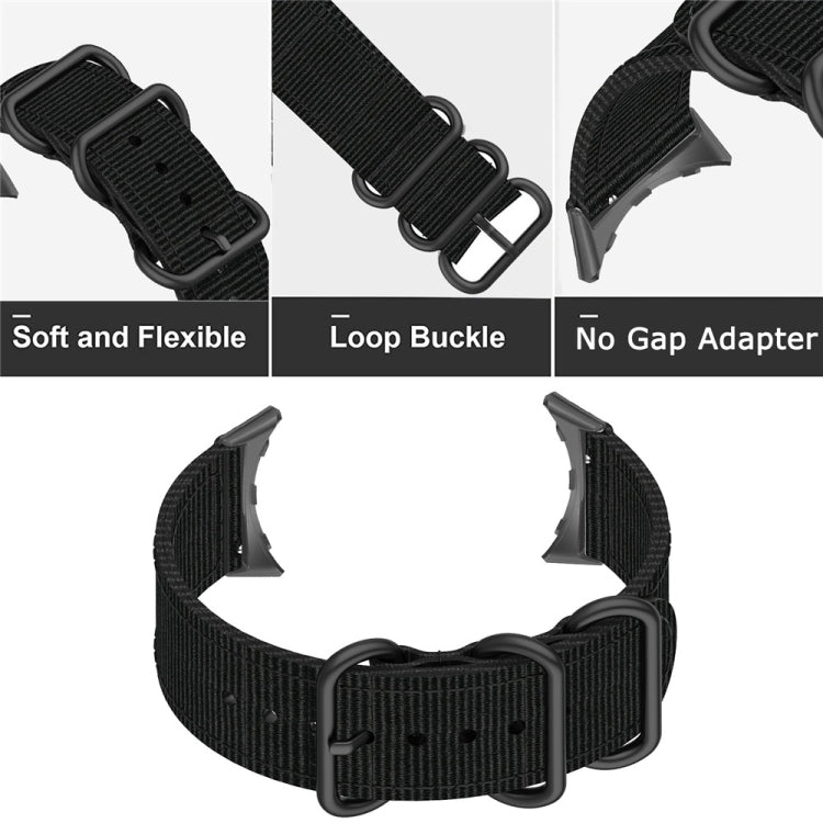 For Google Pixel Watch Three-ring Black Buckle Nylon Watch Band(Rainbow)