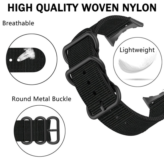 For Google Pixel Watch Three-ring Black Buckle Nylon Watch Band(Black Orange)