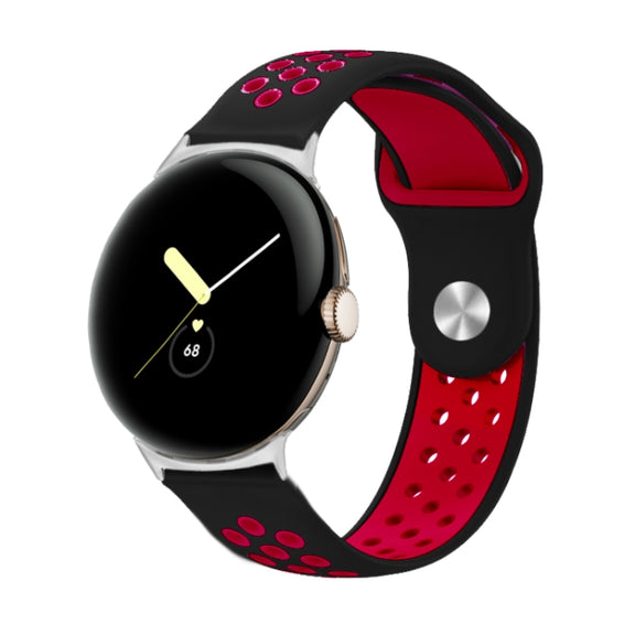 For Google Pixel Watch Two-color Reverse Buckle Silicone Watch Band(Black Red)