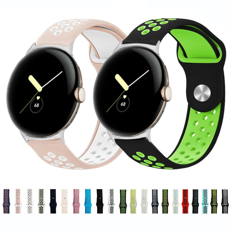 For Google Pixel Watch Two-color Reverse Buckle Silicone Watch Band(Black Blue)