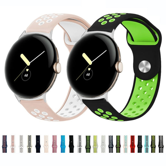 For Google Pixel Watch Two-color Reverse Buckle Silicone Watch Band(Black Blue)
