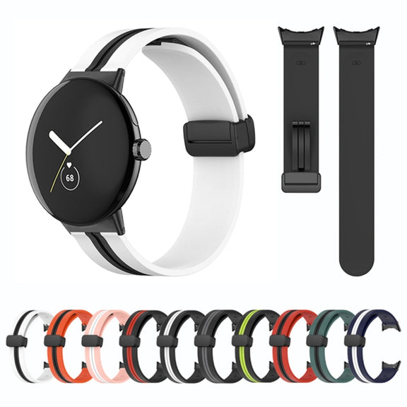 For Google Pixel Watch Two-color Folding Buckle Silicone Watch Band(Black Green)