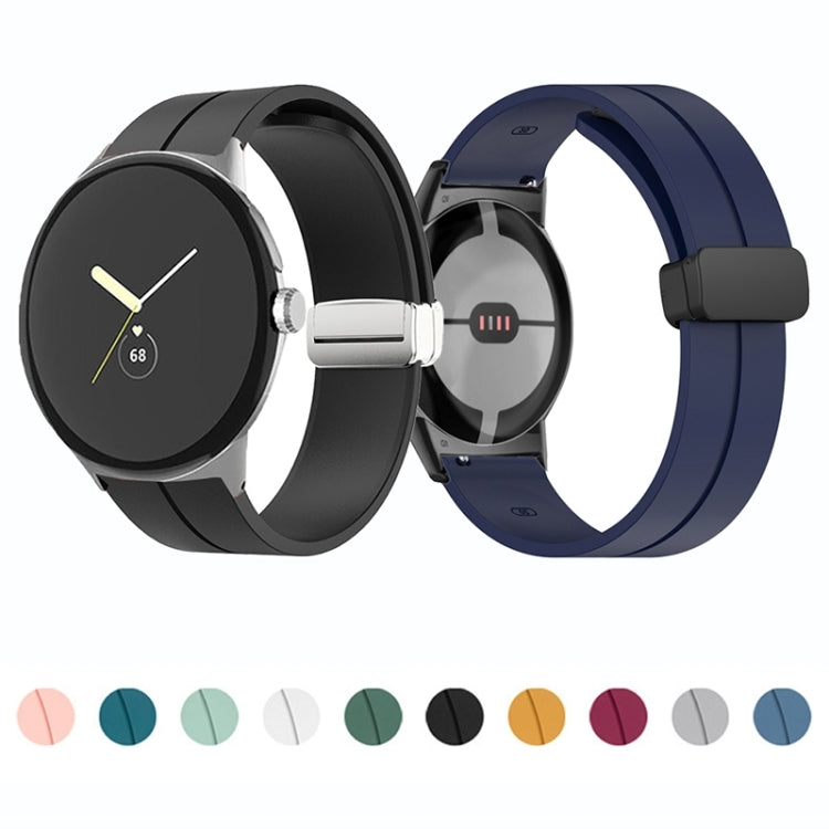 For Google Pixel Watch Solid-color Folding Buckle Silicone Watch Band(Silver White)