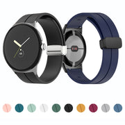 For Google Pixel Watch Solid-color Folding Buckle Silicone Watch Band(Black Midnight Blue)