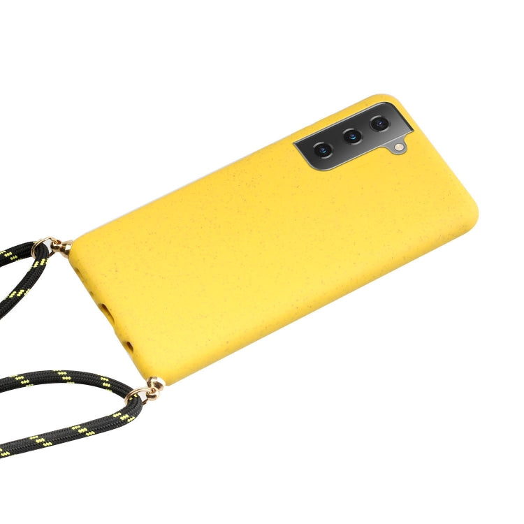 For Samsung Galaxy S23 5G Wheat Straw Material + TPU Protective Case with Lanyard(Yellow)