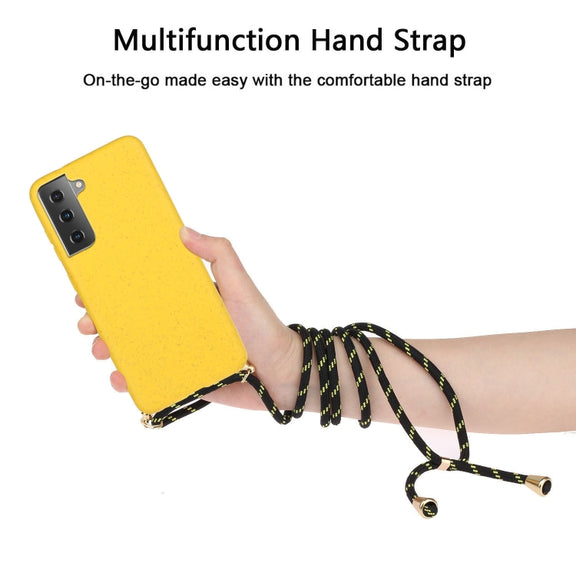 For Samsung Galaxy S23 5G Wheat Straw Material + TPU Protective Case with Lanyard(Yellow)