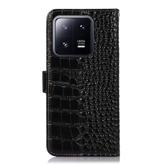 For Xiaomi 13 Pro Crocodile Top Layer Cowhide Leather Phone Case(Black)