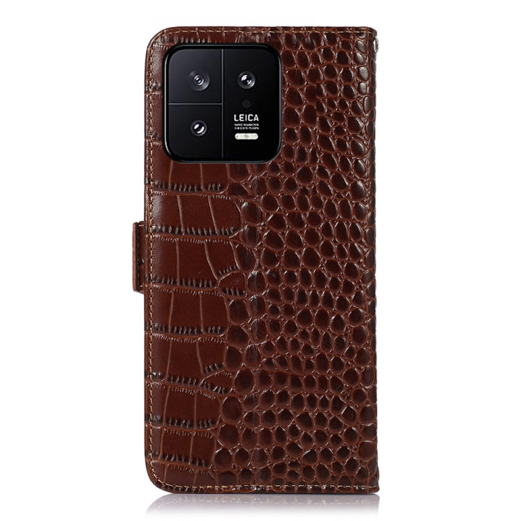 For Xiaomi 13 Crocodile Top Layer Cowhide Leather Phone Case(Brown)