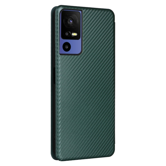 For TCL 40SE Carbon Fiber Texture Flip Leather Phone Case(Green)