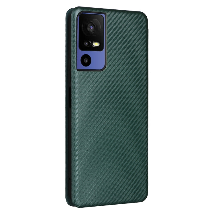 For TCL 40SE Carbon Fiber Texture Flip Leather Phone Case(Green)