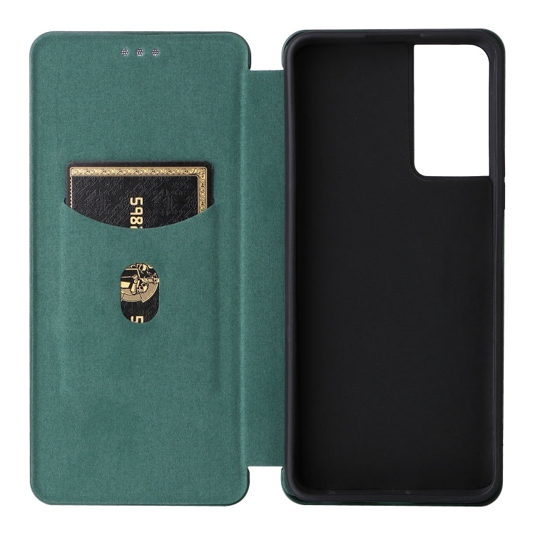 For TCL 40SE Carbon Fiber Texture Flip Leather Phone Case(Green)