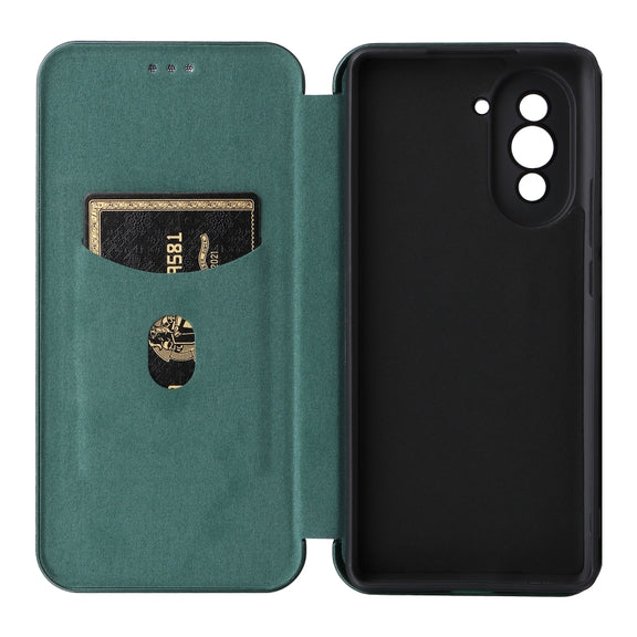 For Huawei nova 10 Carbon Fiber Texture Flip Leather Phone Case(Green)