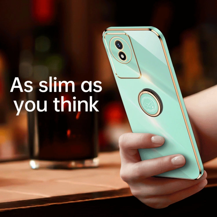 For vivo Y02 4G XINLI Straight Edge 6D Electroplate TPU Phone Case with Ring Holder(Cherry Purple)