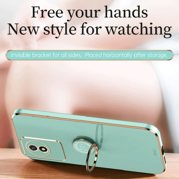 For vivo Y02 4G XINLI Straight Edge 6D Electroplate TPU Phone Case with Ring Holder(Cherry Purple)