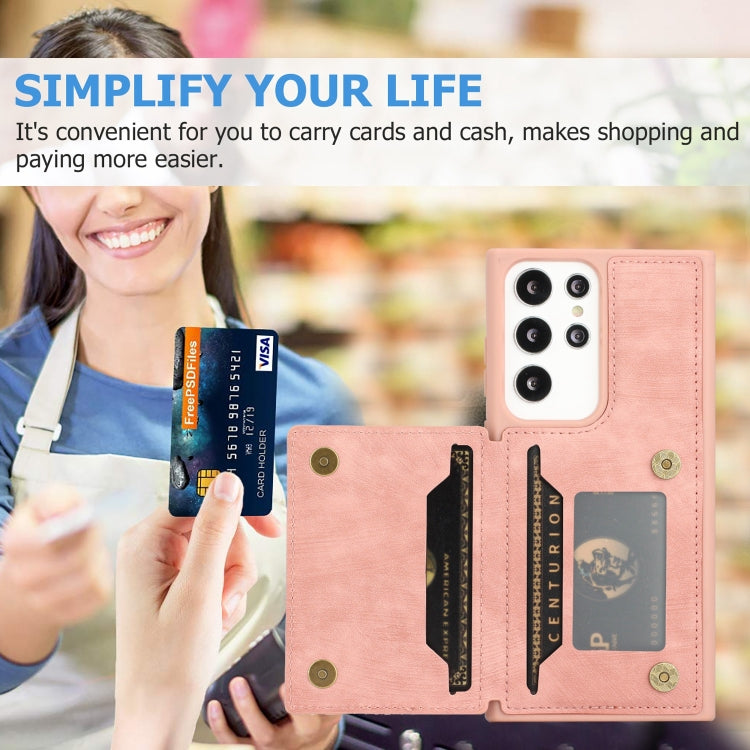 For Samsung Galaxy S21 Ultra 5G Dream Magnetic Back Cover Card Wallet Phone Case(Pink)