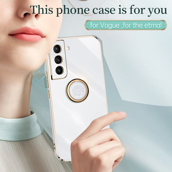 For Samsung Galaxy S21 5G XINLI Straight Edge 6D Electroplate TPU Phone Case with Ring Holder(Black)