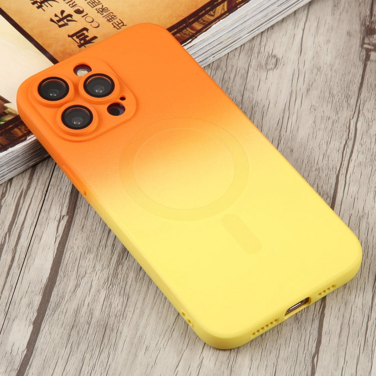 For iPhone 14 Liquid TPU Silicone Gradient MagSafe Phone Case(Orange Yellow)