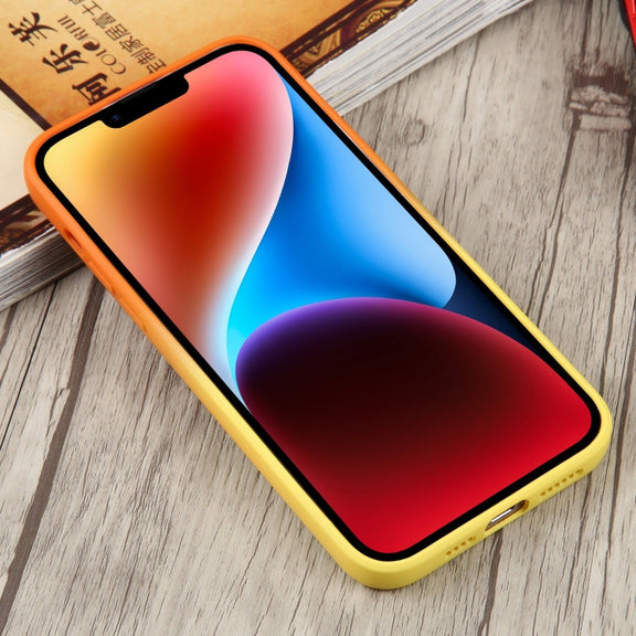 For iPhone 14 Liquid TPU Silicone Gradient MagSafe Phone Case(Orange Yellow)