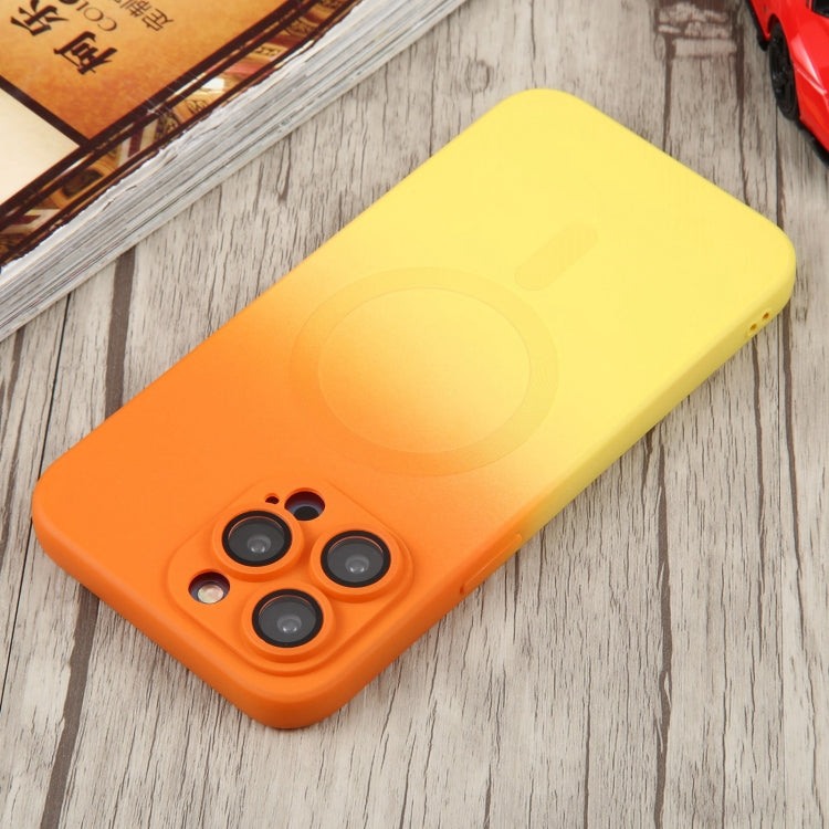 For iPhone 14 Liquid TPU Silicone Gradient MagSafe Phone Case(Orange Yellow)