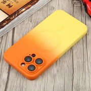 For iPhone 14 Liquid TPU Silicone Gradient MagSafe Phone Case(Orange Yellow)