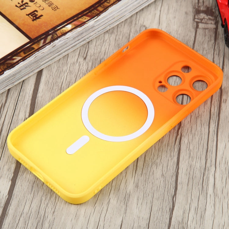 For iPhone 14 Liquid TPU Silicone Gradient MagSafe Phone Case(Orange Yellow)