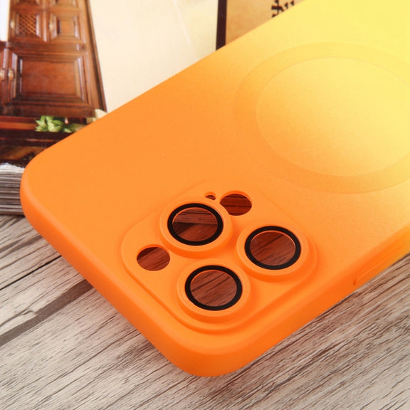 For iPhone 14 Liquid TPU Silicone Gradient MagSafe Phone Case(Orange Yellow)