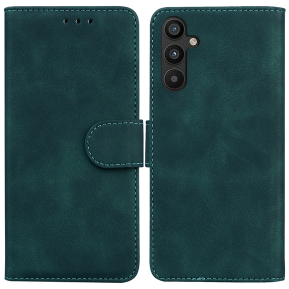 For Samsung Galaxy A34 5G Skin Feel Pure Color Flip Leather Phone Case(Green)
