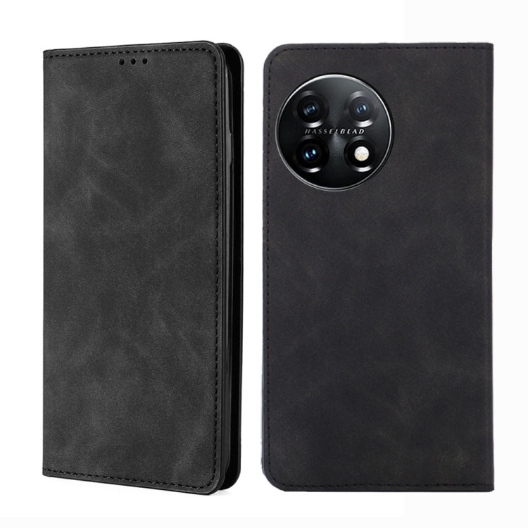 For OnePlus 11 Skin Feel Magnetic Horizontal Flip Leather Phone Case(Black)