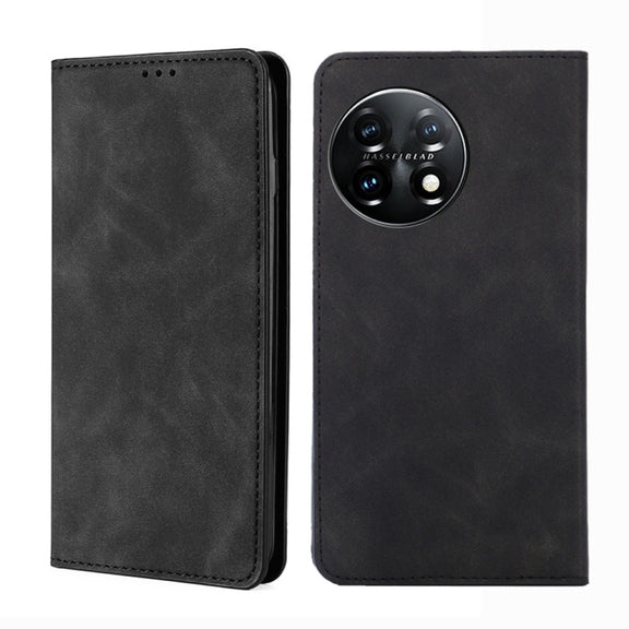 For OnePlus 11 Skin Feel Magnetic Horizontal Flip Leather Phone Case(Black)