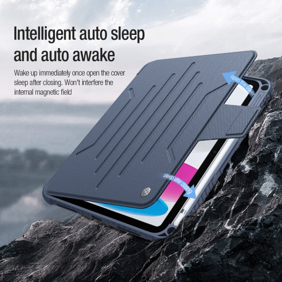 For iPad 2025 / 2022 NILLKIN Bumper Snapsafe Multifunctional Leather Tablet Case with Pen Slot(Blue)