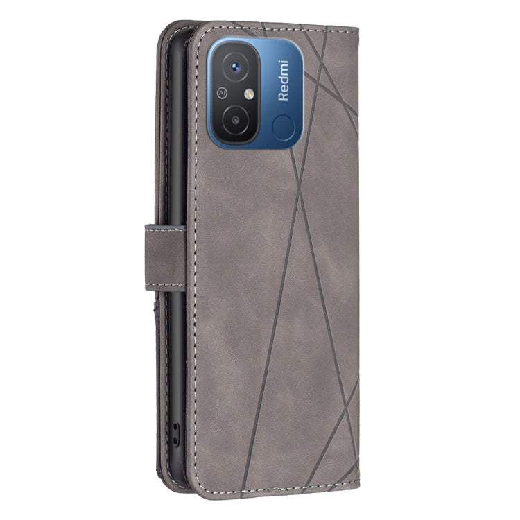 For Xiaomi Redmi 12C Magnetic Buckle Rhombus Texture Leather Phone Case(Grey)