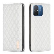 For Xiaomi Redmi 12C Diamond Lattice Magnetic Leather Flip Phone Case(White)