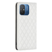 For Xiaomi Redmi 12C Diamond Lattice Magnetic Leather Flip Phone Case(White)