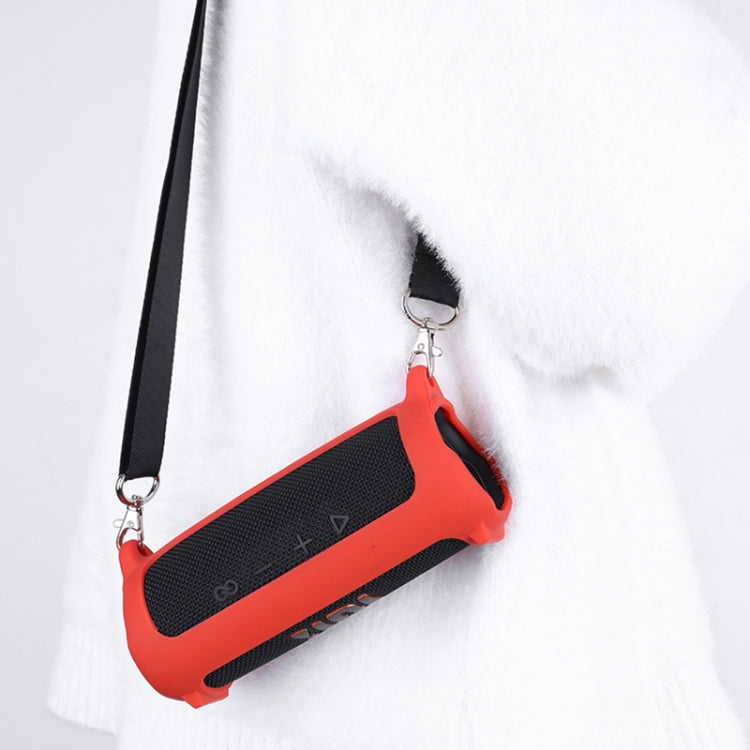 For JBL Flip 6 Bluetooth Speaker Portable Silicone Case with Shoulder Strap(Red)